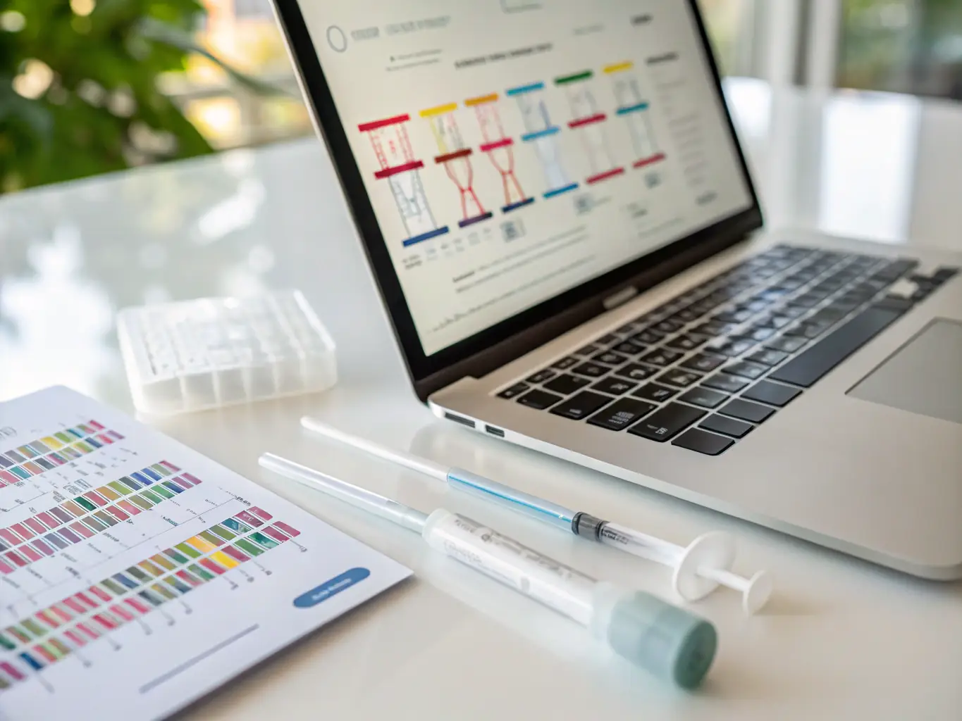 A detailed close-up shot of a Predict IQ genetic test kit being prepared for use in a clinical setting, emphasizing the precision and scientific rigor of the testing process. The image should convey accuracy and reliability.